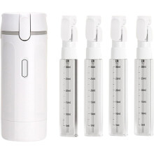 (White, -) 4-in-1 Travel Dispenser Bottle - Portable Travel Refillable Leak Proof Toiletry Containers, Push-Down Design with Scale