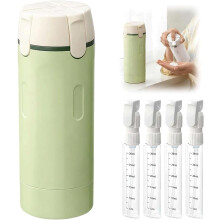 (Green, -) 4-in-1 Travel Dispenser Bottle - Portable Travel Refillable Leak Proof Toiletry Containers, Push-Down Design with Scale
