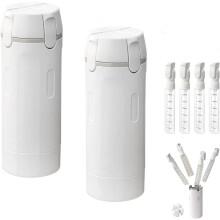 (White*2, -) 4-in-1 Travel Dispenser Bottle - Portable Travel Refillable Leak Proof Toiletry Containers, Push-Down Design with Scale
