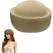 (Beige1, color_name) Atmungsaktive Strohbaskerville Mütze, handgeflochten, vintage, für Hochzeit