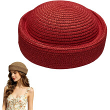 (Red, color_name) Atmungsaktive Strohbaskerville Mütze, handgeflochten, vintage, für Hochzeit