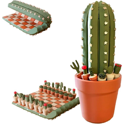 (Green, -) Cactichess Advanced Roll up Cactus Chess Set, Portable