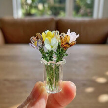 (Yellow*2, -) 10 mini handgeblasene Glasblumen, mit kleiner Vase, für Muttertag (Gelb)