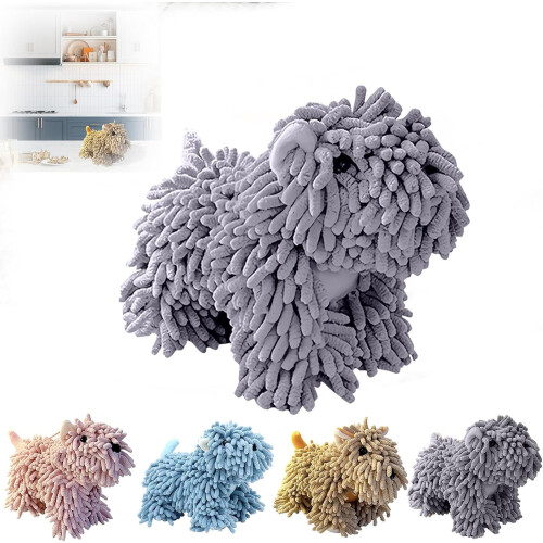 (Grey, -) Prosop câine chenille, moale, cadou