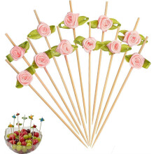 (Pink, 100pcs) 100 ks bambusových špízov na jedlo, ruža a kvetinový dizajn, na predjedlá a ovocie