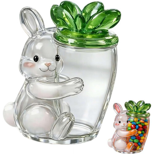 (rabbit, 1pcs) Borcan bomboane iepuraș sticlă, Paște