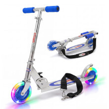 The Magic Toy Shop 2 Wheel Kids Scooter Flashing Light Up Wheels Foldable Blue Ride On Kick Board