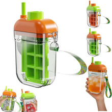 (Green, -) 2 in 1 Ice Cube Bottle with Straw, Tray, Reusable