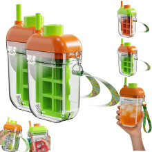 (Green*2, -) 2-in-1 ijsblokjes fles beker met rietje, oranje*2 - herbruikbaar ijsvorm voor koffie en sap