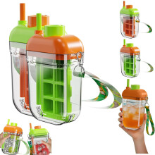 (Orange+Green, -) 2-in-1 ijsblokjes fles beker met rietje, oranje*2 - herbruikbaar ijsvorm voor koffie en sap