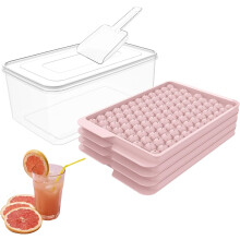 (Pink, -) 4-pack mini ijsblokjes vorm voor vriezer, kiezelsteen ijsmaker met bak en schepje - wit, voor cocktails