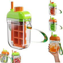 (Orange, -) 2-in-1 ijsblokjes fles beker met rietje, oranje*2 - herbruikbaar ijsvorm voor koffie en sap
