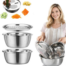 (11.8inch, -) Deutsches multifunktionales Edelstahl Schüssel Set, 3-in-1 Sieb & Reibe (30 cm)