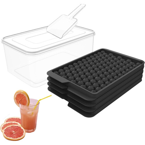 (Black, -) 4 Mini Ice Cube Trays, Pebble Ice, Silicone, Scoop
