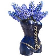 (Black, -) Vaso vita stretta, a corsetto, corpo femminile, stile vintage, succulente