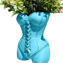 (Blue, -) Vaso vita stretta, a corsetto, corpo femminile, stile vintage, succulente