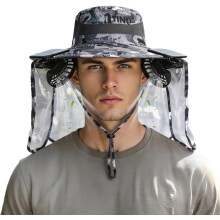 (Grey, color_name) Pălărie boonie 2 ventilatoare solare, pescuit