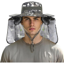 (Dark Green, color_name) Solarbetriebener 2-Ventilator Boonie Hut, UPF 50+, mit Nackenschutz