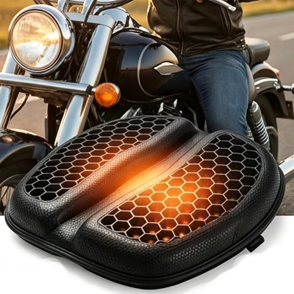 (-B, -) Gel Motorcycle Seat Cushion, 3D Honeycomb Shock Absorbing Seat Pad, Universal Non-Slip Ergonomic Breathable Rider Cushio Black 5437706743064