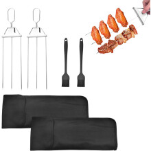 (Black*2, -) 3-prong Edelstahl BBQ Spieße, 37,5 cm, mit Schieber & Silikonbürste (Schwarz)