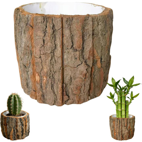 (Brown-4x4.8inch, -) Ghiveci trunchi copac rustic, impermeabil