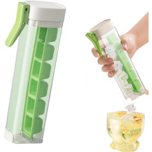 (Green, -) Ice Cube Tray with Handle, 6 Grid, One Hand Press, Mold