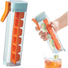 (Orange, -) Ice Cube Tray with Handle, 6 Grid, One Hand Press, Mold