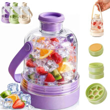 (Purple, -) Multifunctionele doorzichtige waterfles ijsmaker met ijsbakje, 2-in-1, beige - lekvrij voor sport en reis