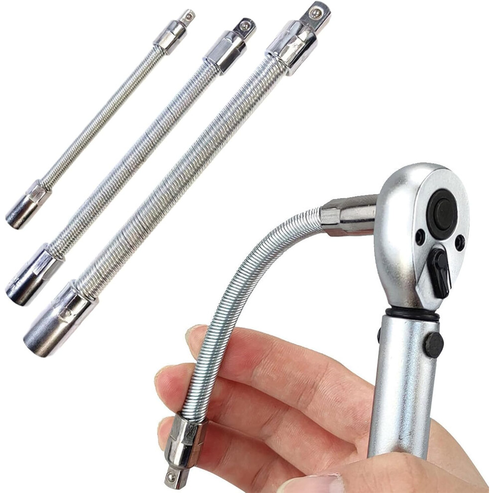 (Sliver, Medium) 1/2 Flexible Shaft Extension Extender Torque Socket, 360 Flex Reach Extension Bar For Ratchet & Electric Wrench, Perfec 5437706746225