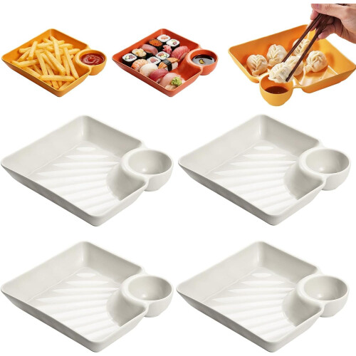 (White, -) 4 farfurii separate sos, plastic