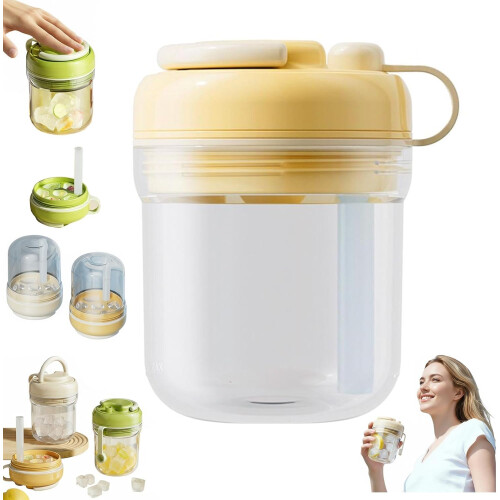(Yellow, -) 2 in 1 Silicone Ice Cube Bottle with Straw, Touch-Free