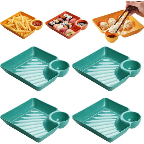 (Green, -) 4 farfurii separate sos, plastic