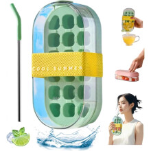 (Green, -) 2026 2-in-1 Ice Cube Bottle with Straw, Touch Free, Reusable