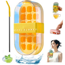 (Yellow, -) 2026 2-in-1 Ice Cube Bottle with Straw, Touch Free, Reusable