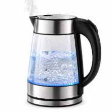 1.7L Electric Glass Kettle Blue LED Stainless Steel Fast Boil 2200W