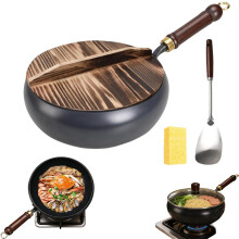 (Black, Wooden lid, -) Japanilainen valurautapata, kannella