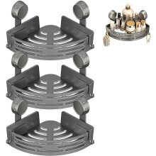 (Silvery three floors, 1pcs) Driehoekige zuignap hoekplanken, douche caddy, met handdoekrek - geen boren, voor badkamer, opbergrek