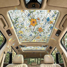 (Style2, 1pcs) Farvet vintage soltag decal til bil, 18x48in blomster soltag decal, farvet glas soltag, film blomster regnbue effekt statisk