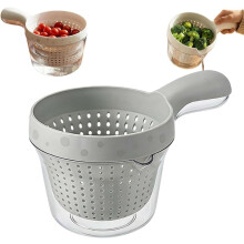(Gray, 1pcs) Doppellagiger Abtropfkorb mit Griff, für Beeren & Tomaten
