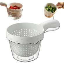 (White, 1pcs) Doppellagiger Abtropfkorb mit Griff, für Beeren & Tomaten