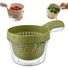 (Green, 1pcs) Doppellagiger Abtropfkorb mit Griff, für Beeren & Tomaten