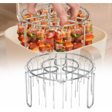 (Silvery, 25-piece set) Lot 24 racks air fryer, grille ronde, brochettes verticales 16.5cm, inox