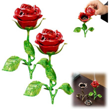(Red+red, 1Set) Vintage Rose Incense Burner, Rose-Shaped, Metal, Gold