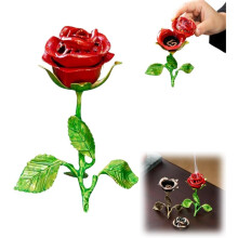 (Red, 1Set) Vintage Rose Incense Burner, Rose-Shaped, Metal, Gold
