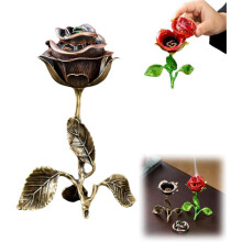 (Bronze, 1Set) Vintage Rose Incense Burner, Rose-Shaped, Metal, Gold