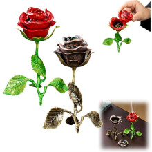(Red+bronze, 1Set) Vintage Rose Incense Burner, Rose-Shaped, Metal, Gold