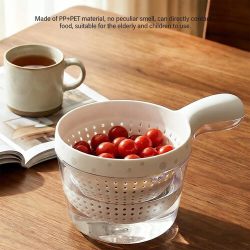 (Purple, 1pcs) Dual Layer Fruit Draining Basket, Ergonomic Handle, Removable Colander