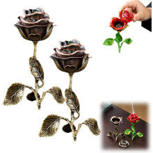 (Bronze+bronze, 1Set) Vintage Rose Incense Burner, Rose-Shaped, Metal, Gold