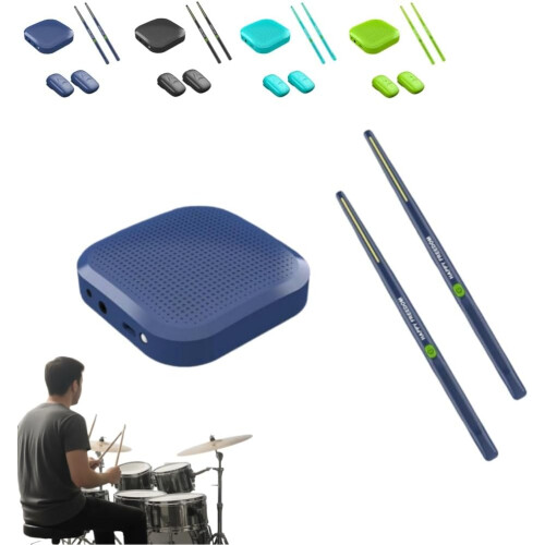 (Navy Blue, 3pcs) Virtual Electronic Drum Set, Air Drum Sticks, Bluetooth