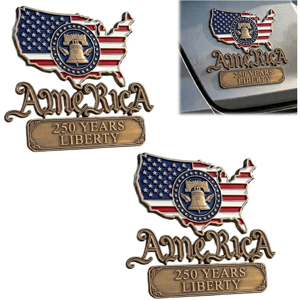 (Style C+C, 1Set) Patriots Flag Edition Metal Car Emblem Badge, 3D Metal Car Emblem, And Patriots Flag Metals Decal Auto Badge De Red/Blue 5437706901396